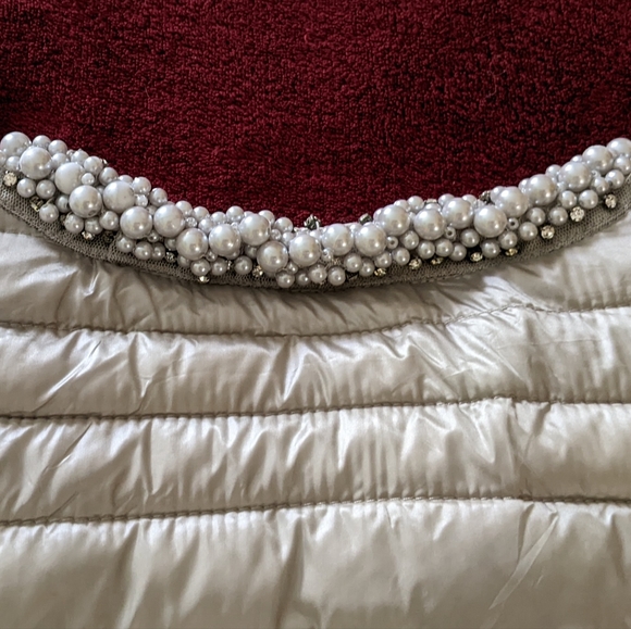 Italian Pearl Trimmed Gray Slim Puffer Jacket Size XL - Picture 10 of 14